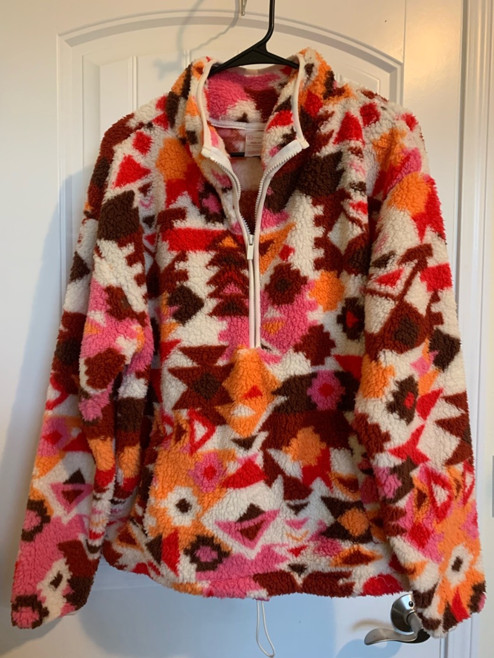 No Boundaries Aztec Sherpa Half-Zip Pullover - Pink, Orange, Brown
